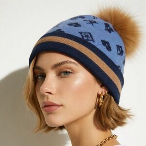 New Sitka Fun Gallery KJIT Monogram Wool blue beanie with Fur OS